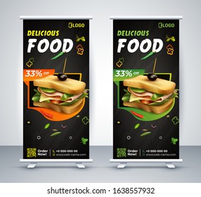 Fast food roll up banner restaurant menu template Design brochure. Vector illustration - Images