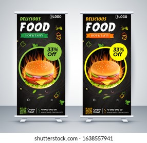 Fast food roll up banner restaurant menu template Design brochure. Vector illustration - Images