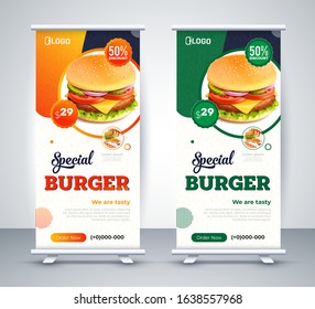 Fast food roll up banner restaurant menu template Design brochure. Vector illustration - Images