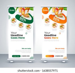 Fast food roll up banner restaurant menu template Design brochure. Vector illustration - Images