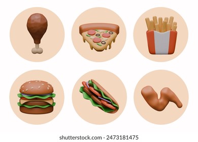 Fast food round icons set for menu design. Templates for online orders