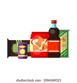 Fast food sandwich and burger snack, juice, soda and water bottle, nut, chips, chocolate bar sweet dessert vector set. Automatic vending machine product item illustration