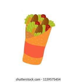 Fast food sandwich (doner kebab or shawarma). Cartoon isolated vector illustration
