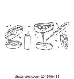 fast food, sandwich, junk food hand drawn doodle illustrations vector set