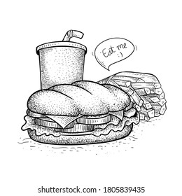 fast food sandwich pack. hand drawn style sandwich illustration