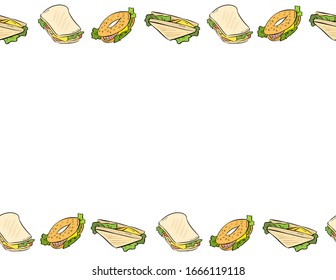 Fast food and sandwiches seamless border template. Letter format banner with place for your text. Tasty mockup