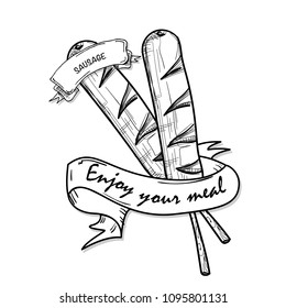 fast food sausage drawing object black white 