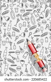 Fast food seamless background and bitten off a pencil. Concept - tasty food.
