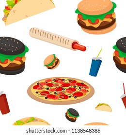 Fast food. Seamless background. Vector fast food pattern. Infinite texture for design with fast food

