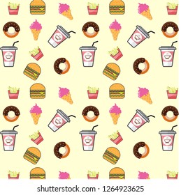 Fast food. Seamless background. Vector fast food pattern