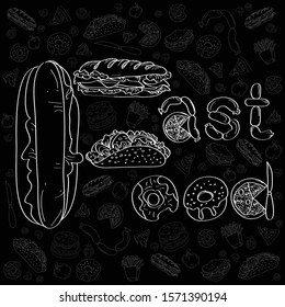 Fast food. Seamless background. Vector fast food pattern.