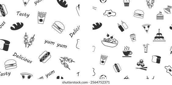 Fast food. Seamless background. Vector fast food pattern. set of two food seamless pattern 