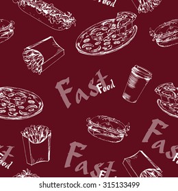 Fast food seamless background. Vector illustration.