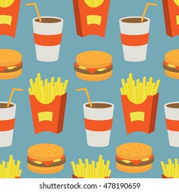 Fast food seamless background. Vector illustration.