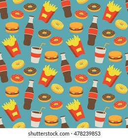Fast food seamless background. Vector illustration.