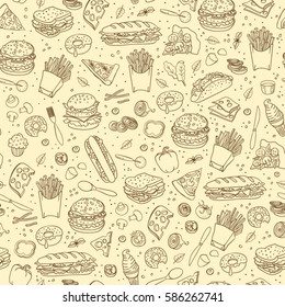 Fast food. Seamless background. Vector fast food pattern.