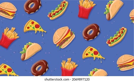 Fast Food Seamless Blue Background Vector Stock Vector (Royalty Free ...