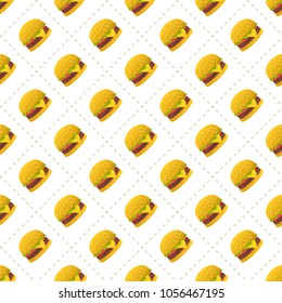 Fast food seamless hamburger pattern. Food background. Vector illustration.