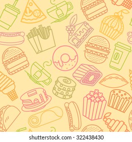 fast food seamless line pattern. Vector illustration