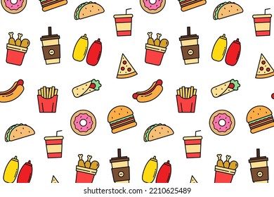 Fast food seamless pattern background. Vector illustration