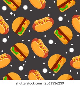 Fast food seamless pattern background. Vector of fast food. Perfect for textile, fabric, print, greeting, many more. SSTKbackgrounds