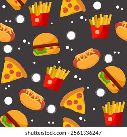 Fast food seamless pattern background. Vector of fast food. Perfect for textile, fabric, print, greeting, many more. SSTKbackgrounds