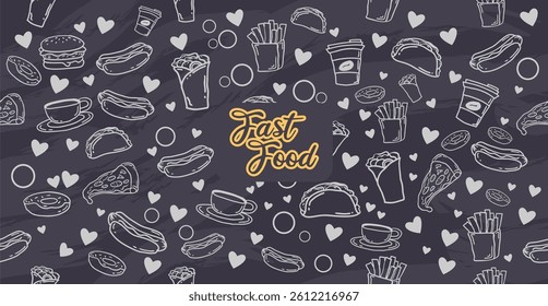 fast food seamless pattern background vector illustration line art icon perfect for menu decoration wallpaper or food package design
