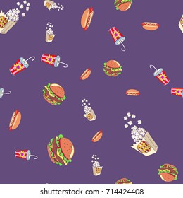 Fast food seamless pattern background. pop art retro vector illustration