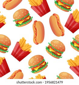 fast food seamless pattern. Cartoon flat vector illustration isolated on white background.	
