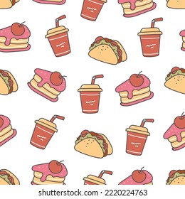 Fast food seamless pattern cover background abstract concept. Vector graphic design illustration element