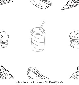 Fast food seamless pattern, food and drink, vector illustration