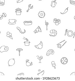Fast food seamless pattern. Flat Vector illustration background for  design. Street Food concept.
