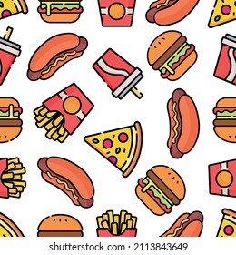 Fast Food Seamless Pattern. Hand Drawn Food Pattern