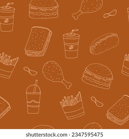 fast food seamless pattern hand drawn in doodle style.