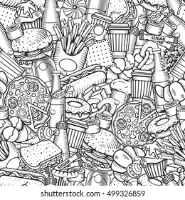 Fast Food Seamless Pattern Hand Drawn Stock Vector (Royalty Free ...