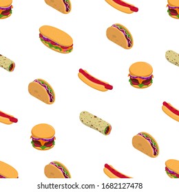 fast food seamless pattern isometric