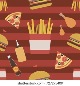 Fast food seamless pattern for menu or poster for cafe. Vector illustration