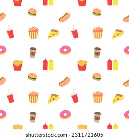 Fast food seamless pattern for packaging design