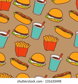 Fast food seamless pattern in retro style.