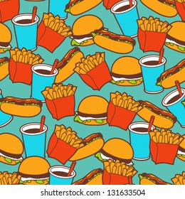 Fast food seamless pattern in retro style.