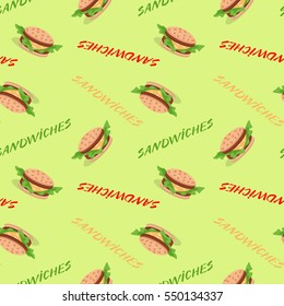 Fast food seamless pattern with sandwiches