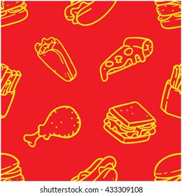Fast food seamless pattern. Food store wallpaper seamless pattern