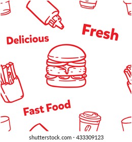 Fast food seamless pattern. Food store wallpaper seamless pattern