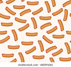 Fast Food seamless pattern. Summer snack. American menu. Hot Dog background.