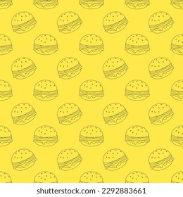 Patrón de comida rápida sin fisuras. Papel de la pared de cheeseburger. Papel textil Hamburger para el menú y el embalaje