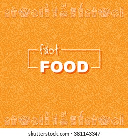 Fast Food Seamless Pattern. Thin line style, flat design,contour line. Vector illustration Template for restaurant and bar. PatternS for Business card, banner, brochure template. 