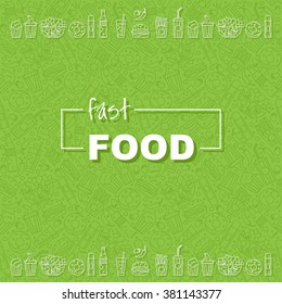 Fast Food Seamless Pattern. Thin line style, flat design,contour line. Vector illustration Template for restaurant and bar. PatternS for Business card, banner, brochure template. 