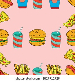 fast food, seamless pattern, vector illustration