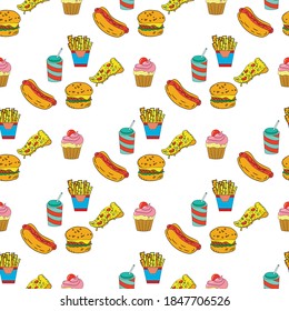 fast food, seamless pattern, vector illustration