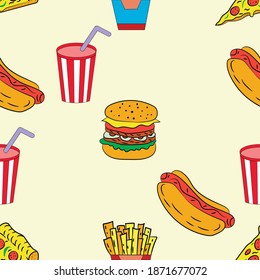 Fast food, seamless pattern, vector illustration